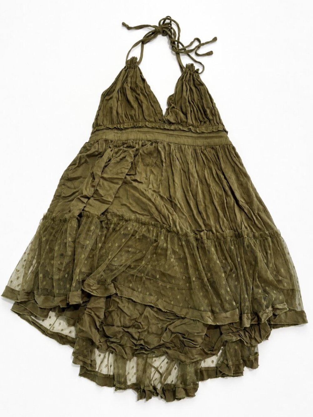 **R. Vivimos Olive Green Boho Halter Dress • Size Medium / US 8–10**
